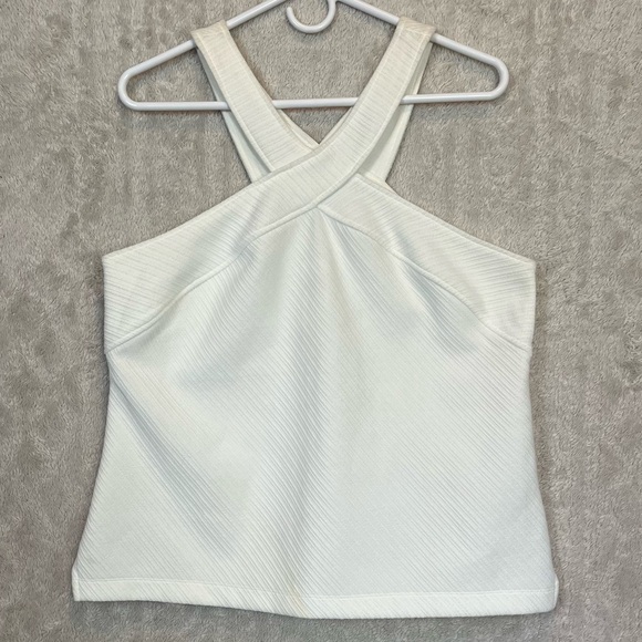 NWT Anthropologie Ivory Knit Top Sz L Cross Straps Front & Back - Picture 4 of 15